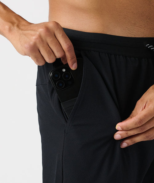Black pants with zippered pocket displaying phone camera access feature.