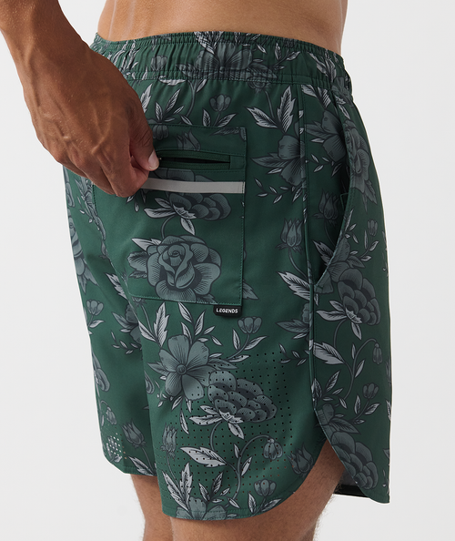 Luka Short Vintage Floral Dark Moss