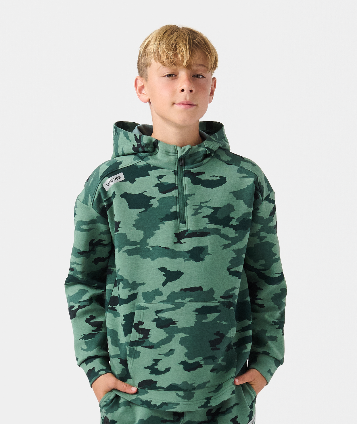 Little Legends Hawthorne Tech Quarter Zip Dark Moss Camo